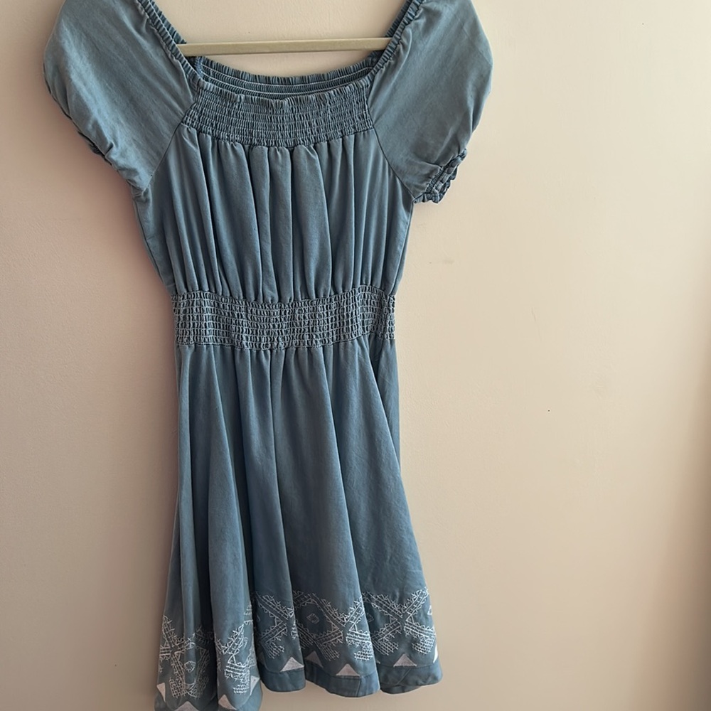 Pinky Blue Short-Sleeve Smocked Waist Dress